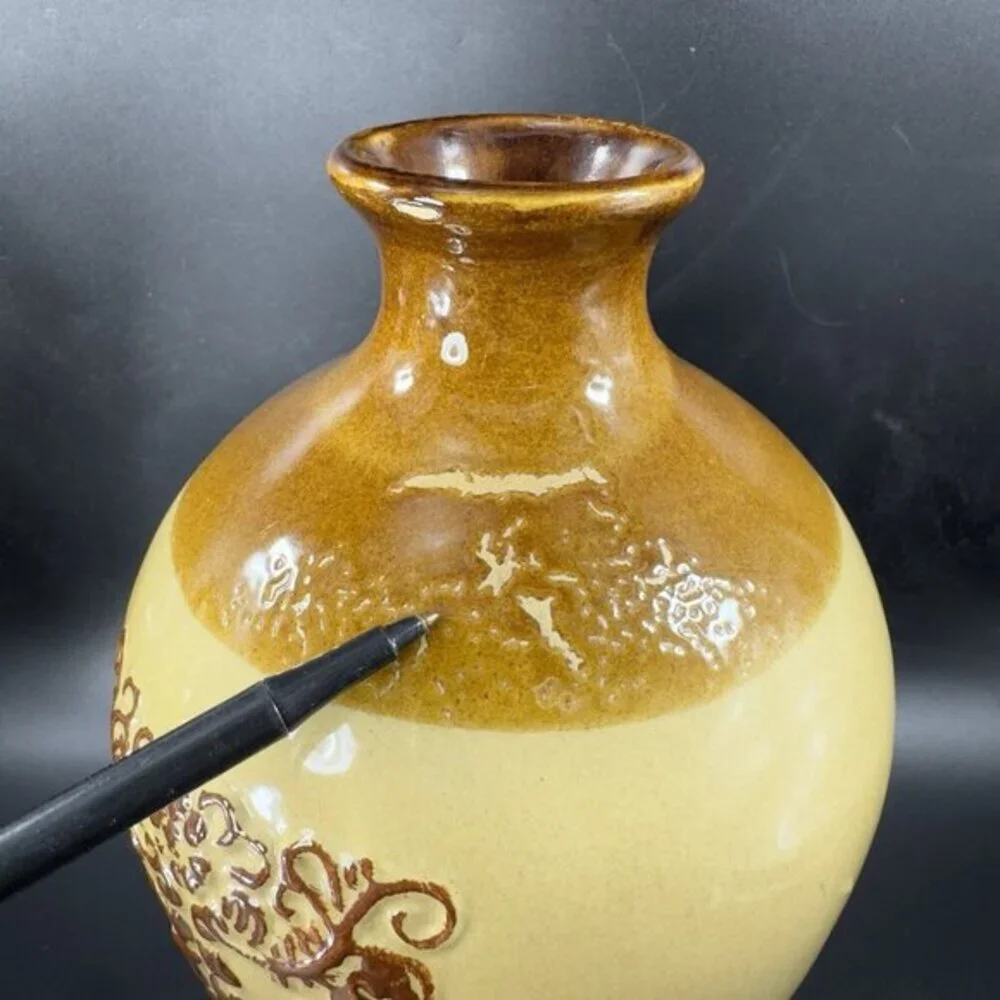 Vintage Oriental Chinese Ceramic Jug Vase With Dragon Rooster Fight Scene Marked